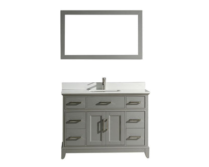 Genoa 48 in. Vanity in Grey with Single Basin Vanity Top in White Phoenix Stone and Mirror - Decohub Home