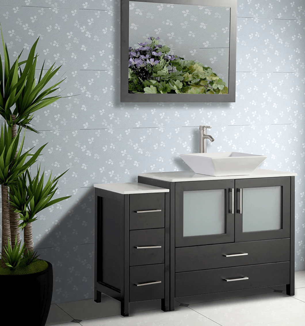 48 in. Single Sink Bathroom Vanity Combo Set 5 Drawers 1 Shelf 2 Cabinet White Quartz Top and Ceramic Vessel Sink Bathroom Cabinet with Free Mirror - Decohub Home