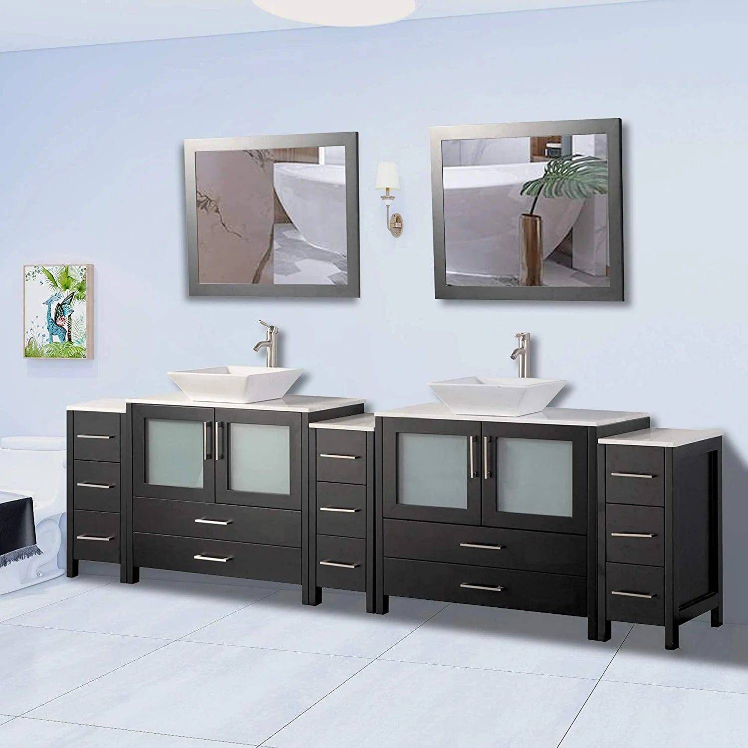 108 in. Double Sink Bathroom Vanity Combo Set in Espresso - Decohub Home