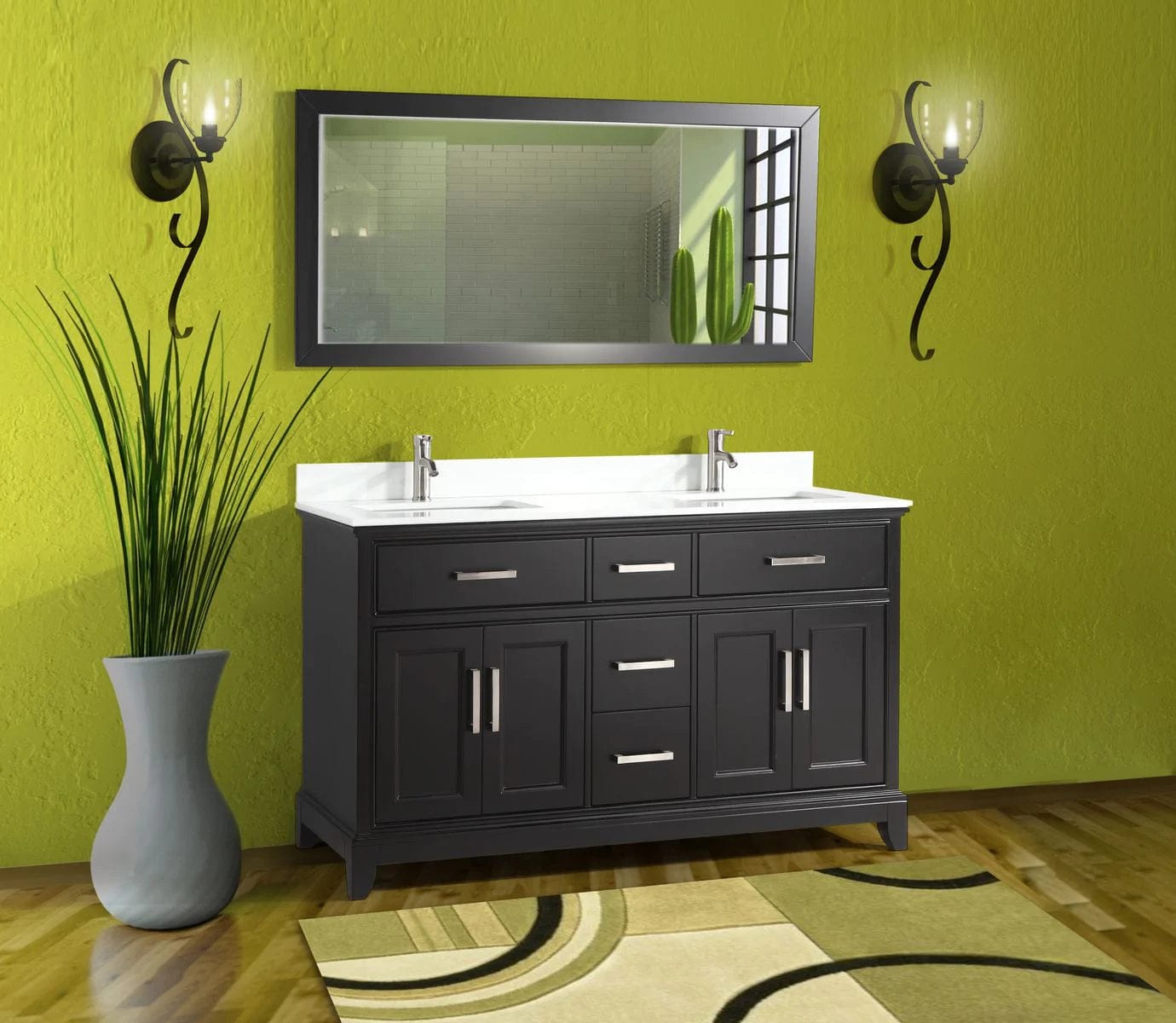 60 in. Double Sink Bathroom Vanity Set in Espresso - Decohub Home