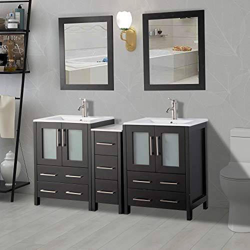 60 in. Double Sink Modern Bathroom Vanity Combo Set in Espresso - Decohub Home