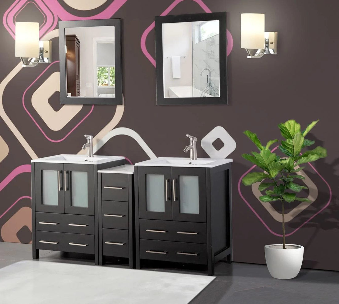 60 in. Double Sink Modern Bathroom Vanity Combo Set in Espresso - Decohub Home