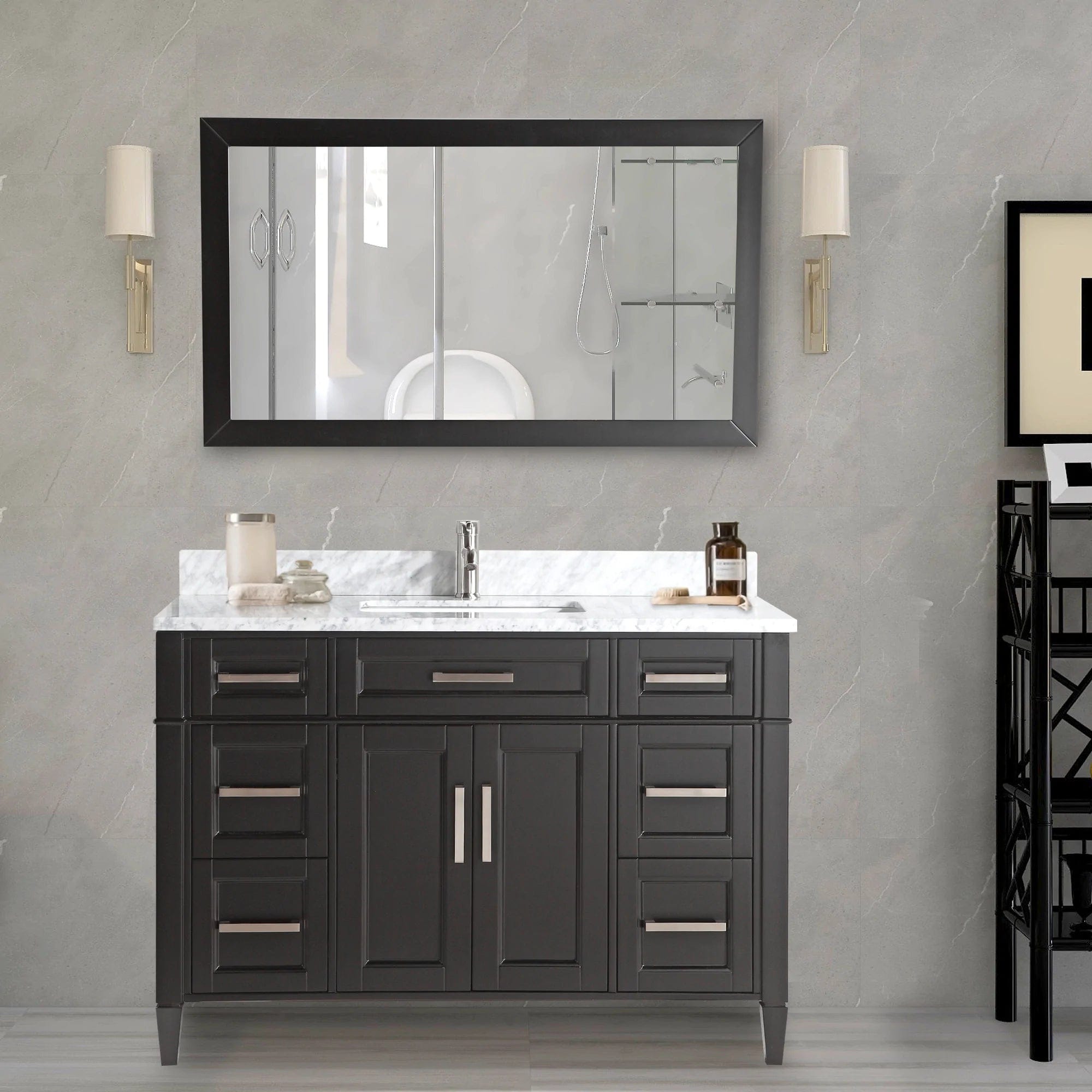 60 in. Single Sink Bathroom Vanity Set in Espresso ,Carrara Marble Stone Top - Decohub Home
