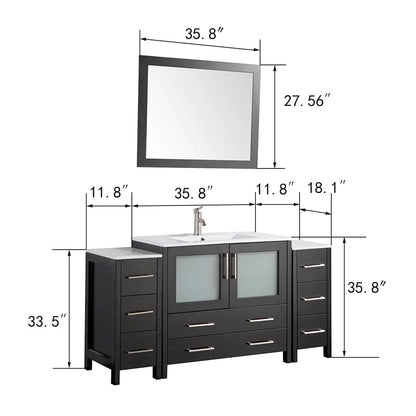 60 in. Single Sink Modern Bathroom Vanity Compact Set in Espresso - Decohub Home