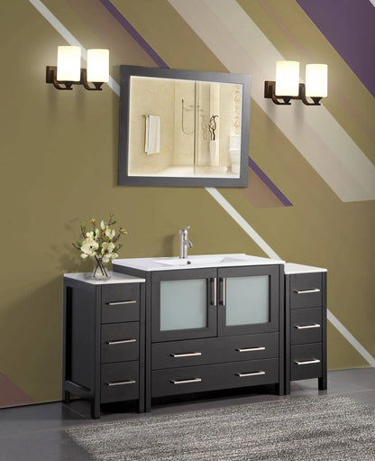60 in. Single Sink Modern Bathroom Vanity Compact Set in Espresso - Decohub Home