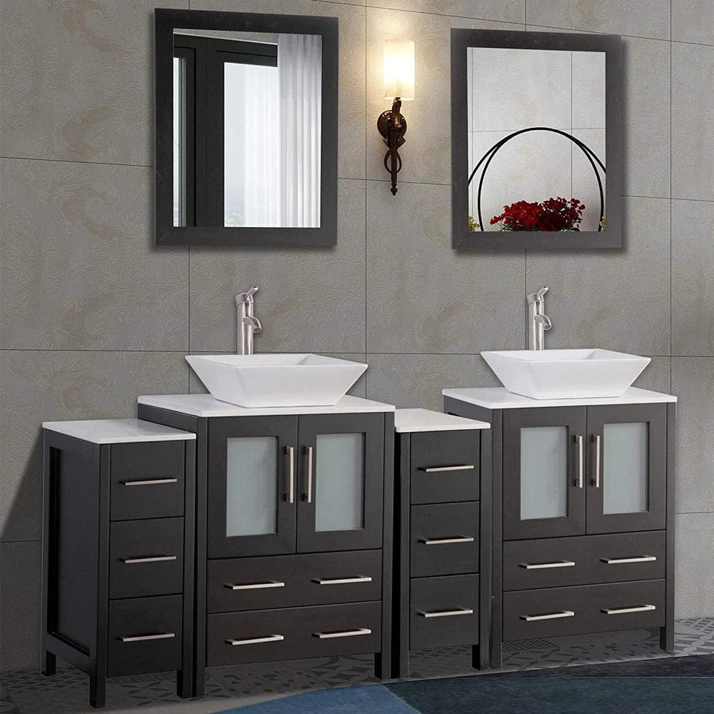 72 in. Double Sink Bathroom Vanity Combo Set in Espresso - Decohub Home