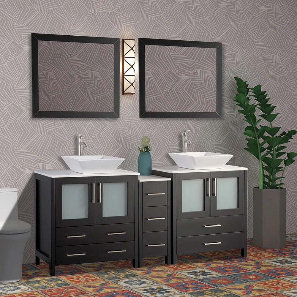 72 in. Double Sink Bathroom Vanity Combo Set in Espresso - Decohub Home