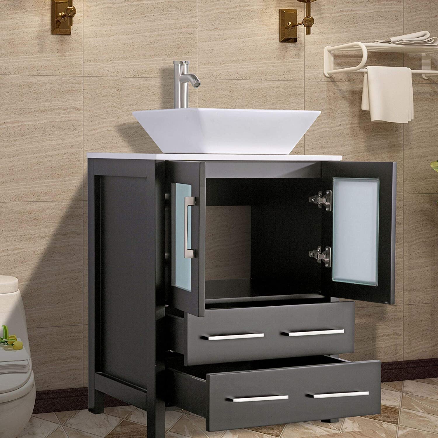 72 in. Double Sink Bathroom Vanity Combo Set in Espresso - Decohub Home