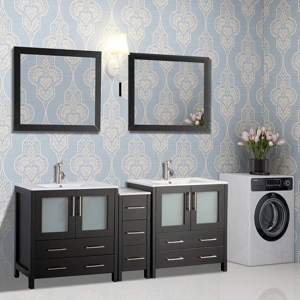 72 in. Double Sink Modern Bathroom Vanity Set in Espresso - Decohub Home