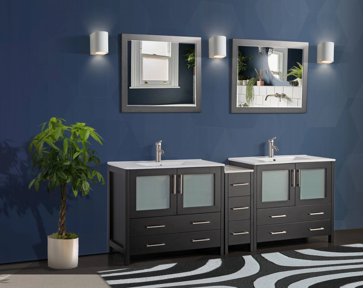84 in. Double Sink Modern Bathroom Vanity Compact Set in Espresso - Decohub Home