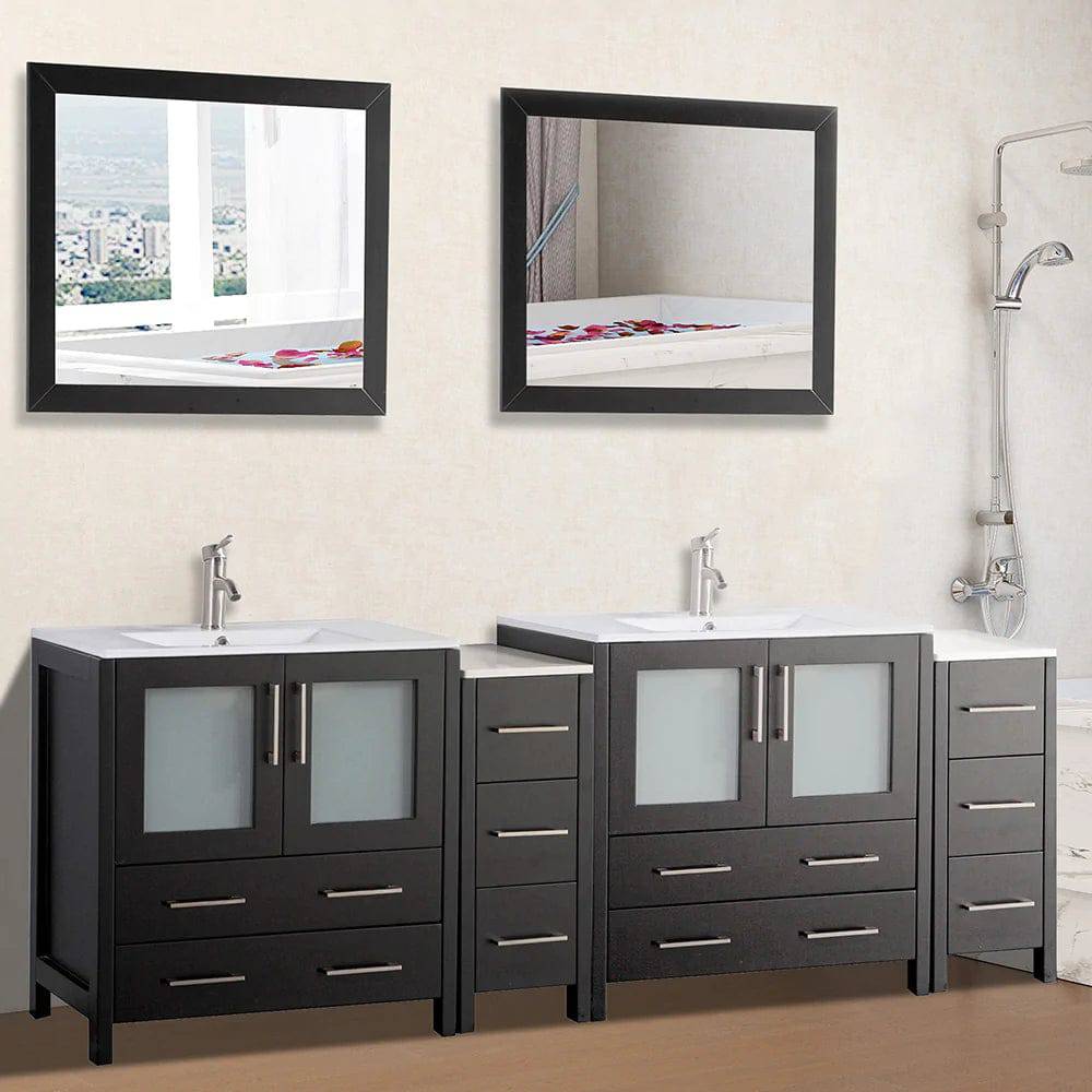 84 in. Double Sink Modern Bathroom Vanity Set in Espresso - Decohub Home