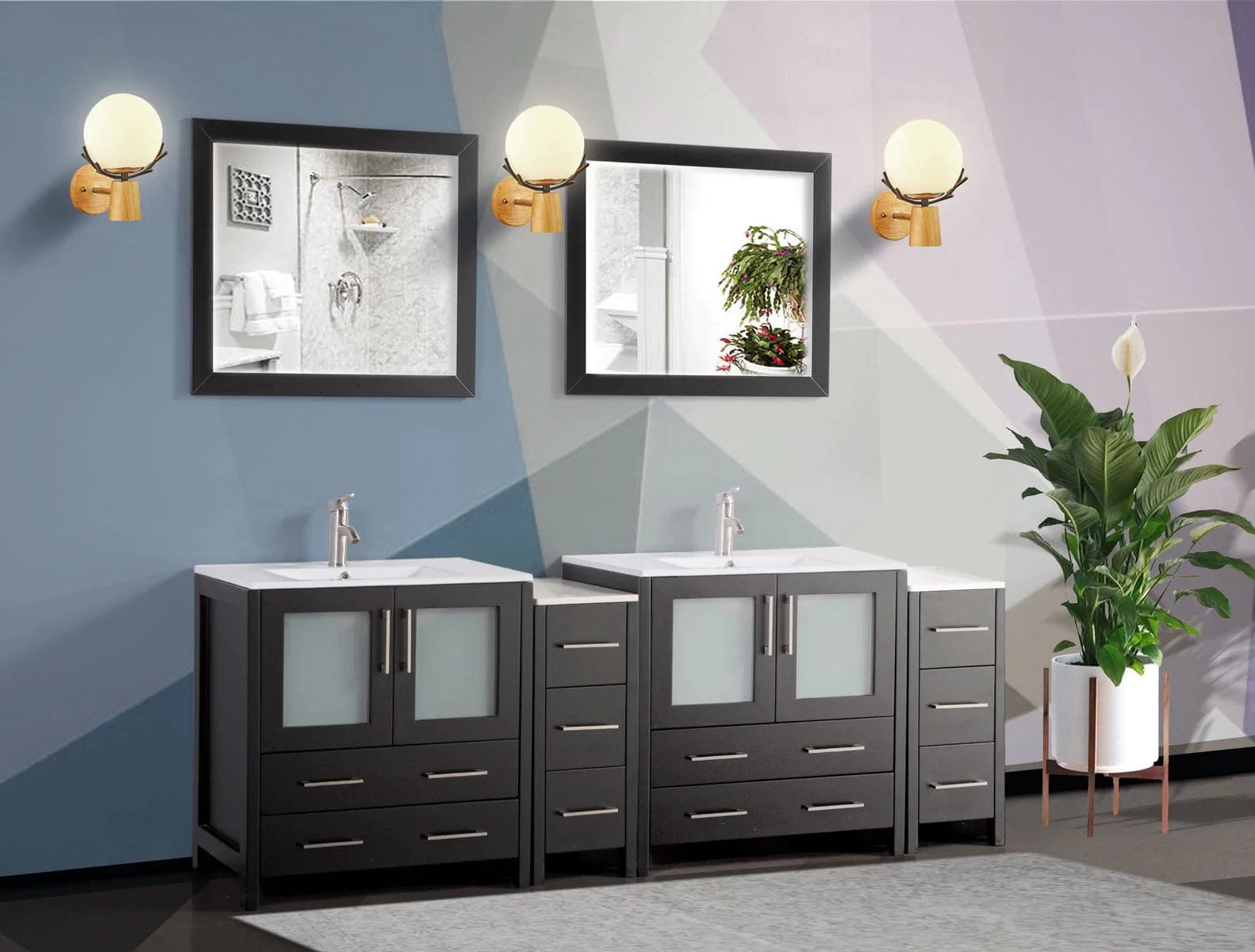 84 in. Double Sink Modern Bathroom Vanity Set in Espresso - Decohub Home