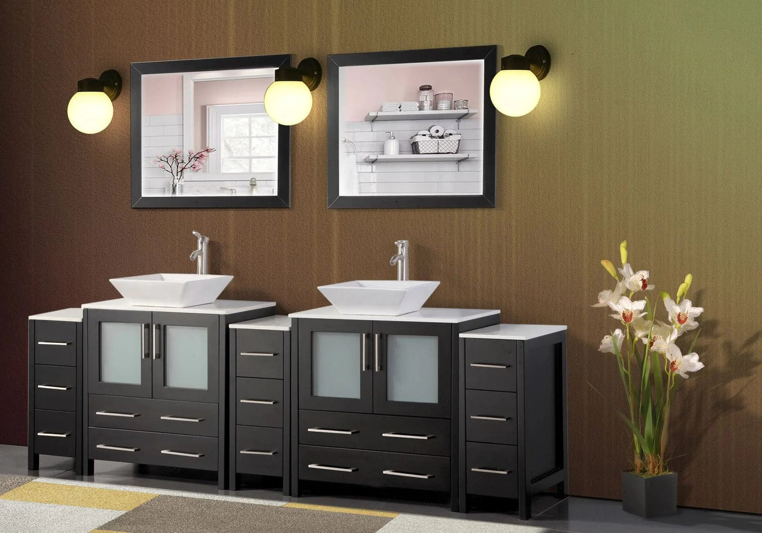 96 in. Double Sink Bathroom Vanity Combo Set in Espresso - Decohub Home