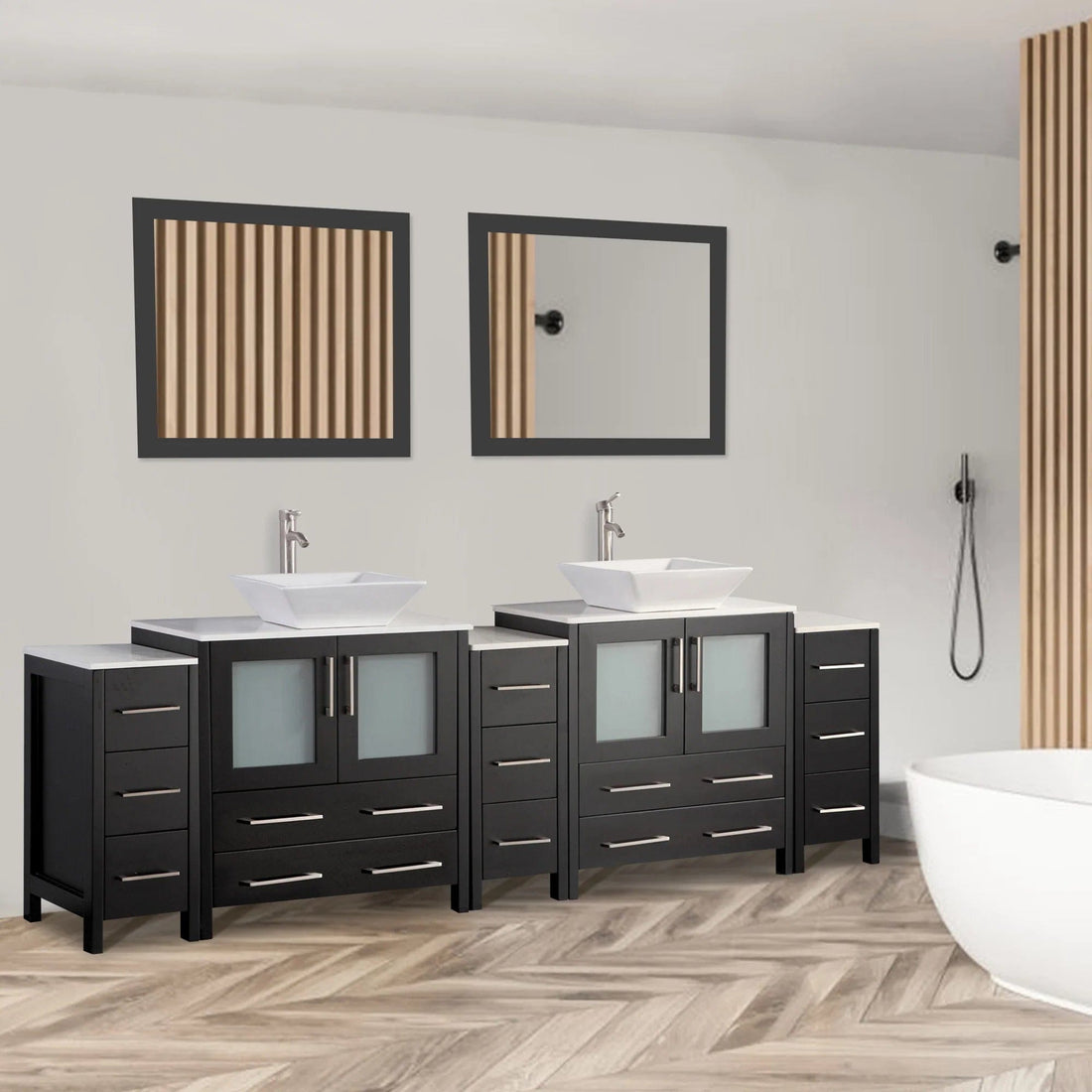 96 in. Double Sink Bathroom Vanity Combo Set in Espresso - Decohub Home