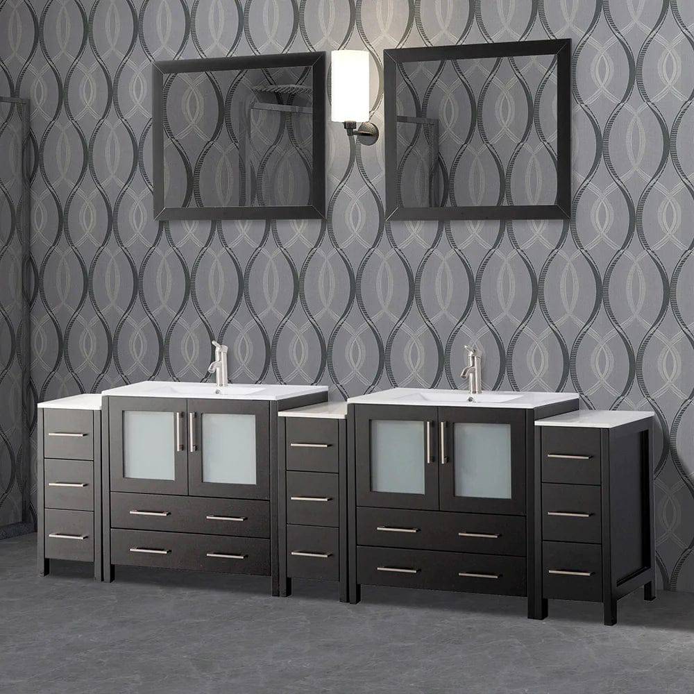 96 in. Double Sink Modern Bathroom Vanity Set in Espresso - Decohub Home