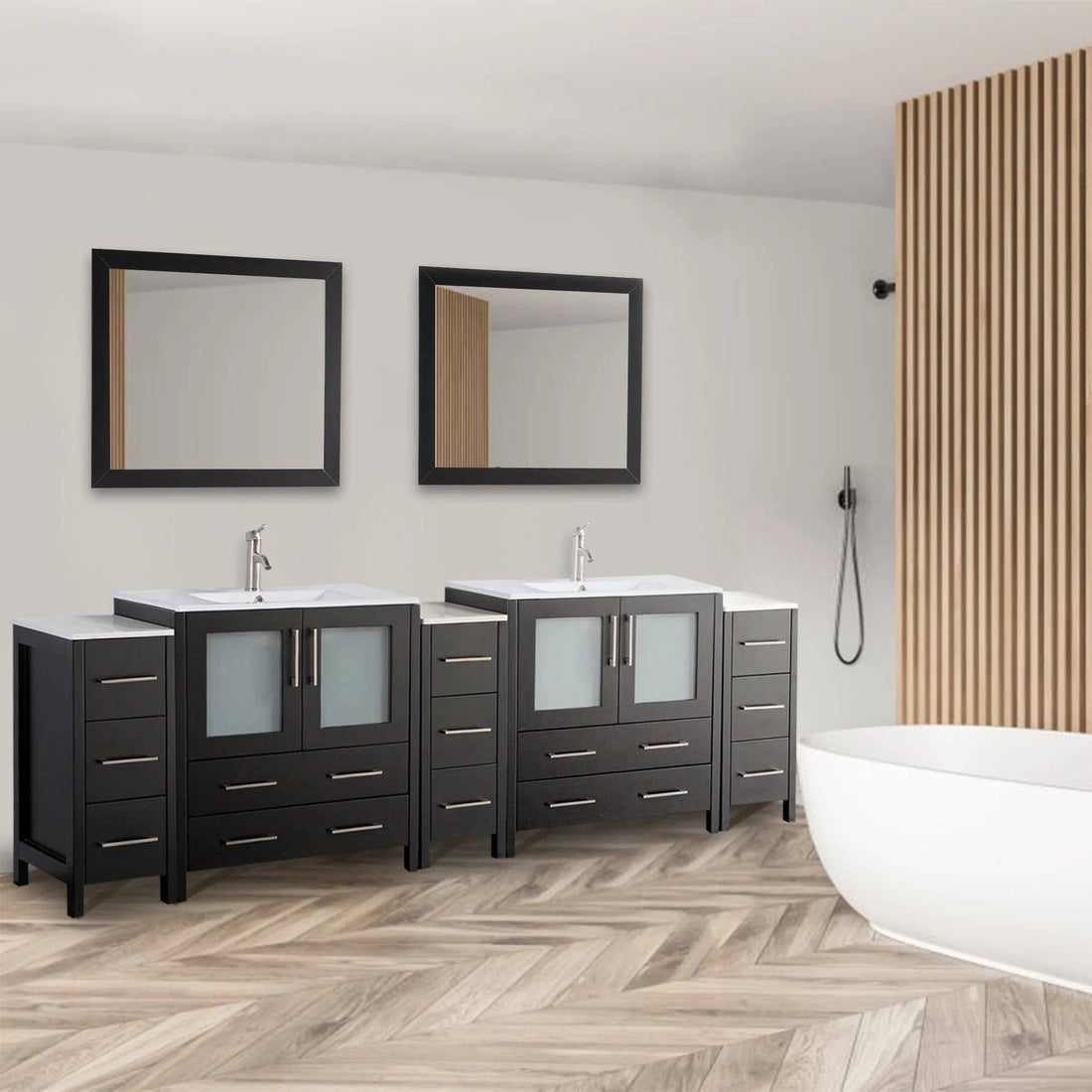 96 in. Double Sink Modern Bathroom Vanity Set in Espresso - Decohub Home