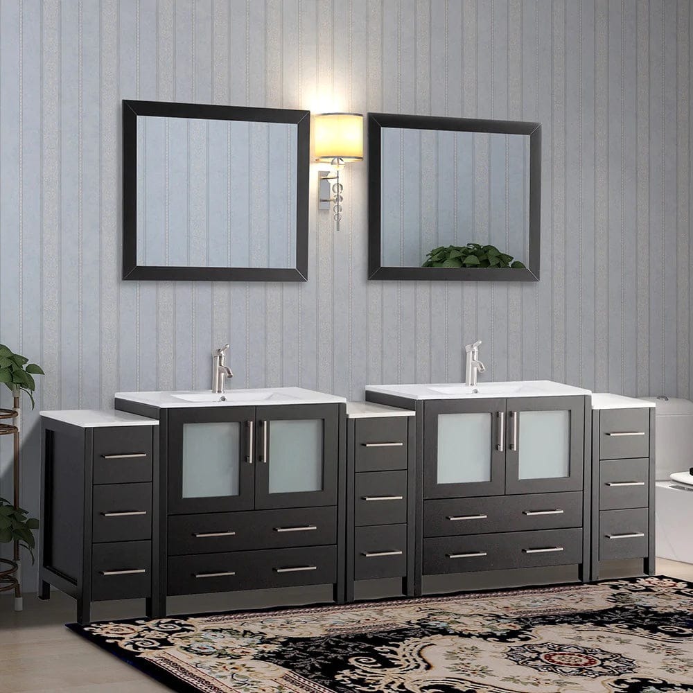 96 in. Double Sink Modern Bathroom Vanity Set in Espresso - Decohub Home