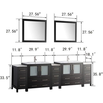 96 in. Double Sink Modern Bathroom Vanity Set in Espresso - Decohub Home