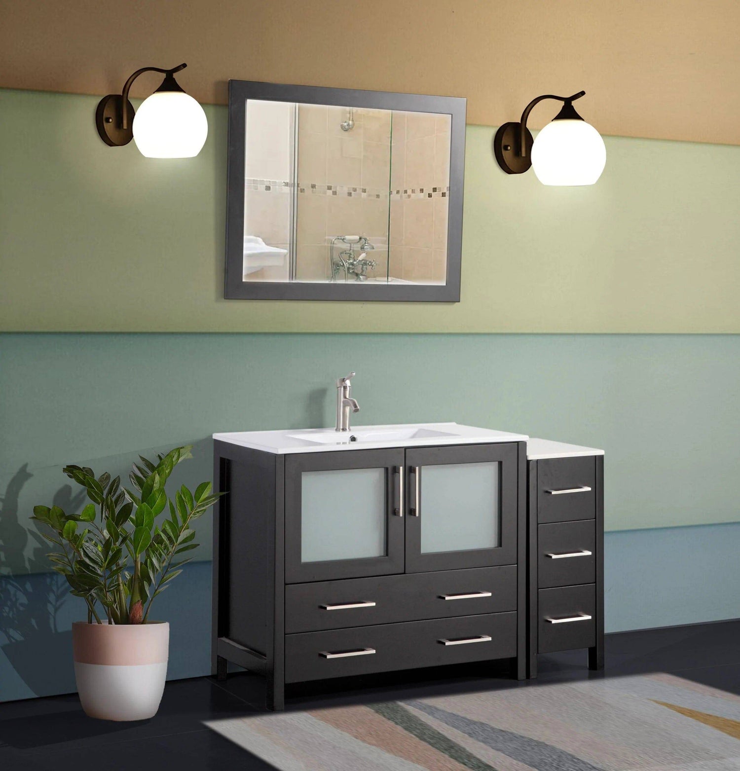 48 in. Single Sink Modern Bathroom Vanity Compact Set in Espresso - Decohub Home