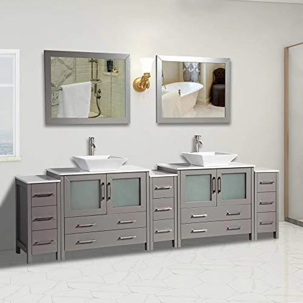 108 in. Double Sink Bathroom Vanity Combo Set in Gray