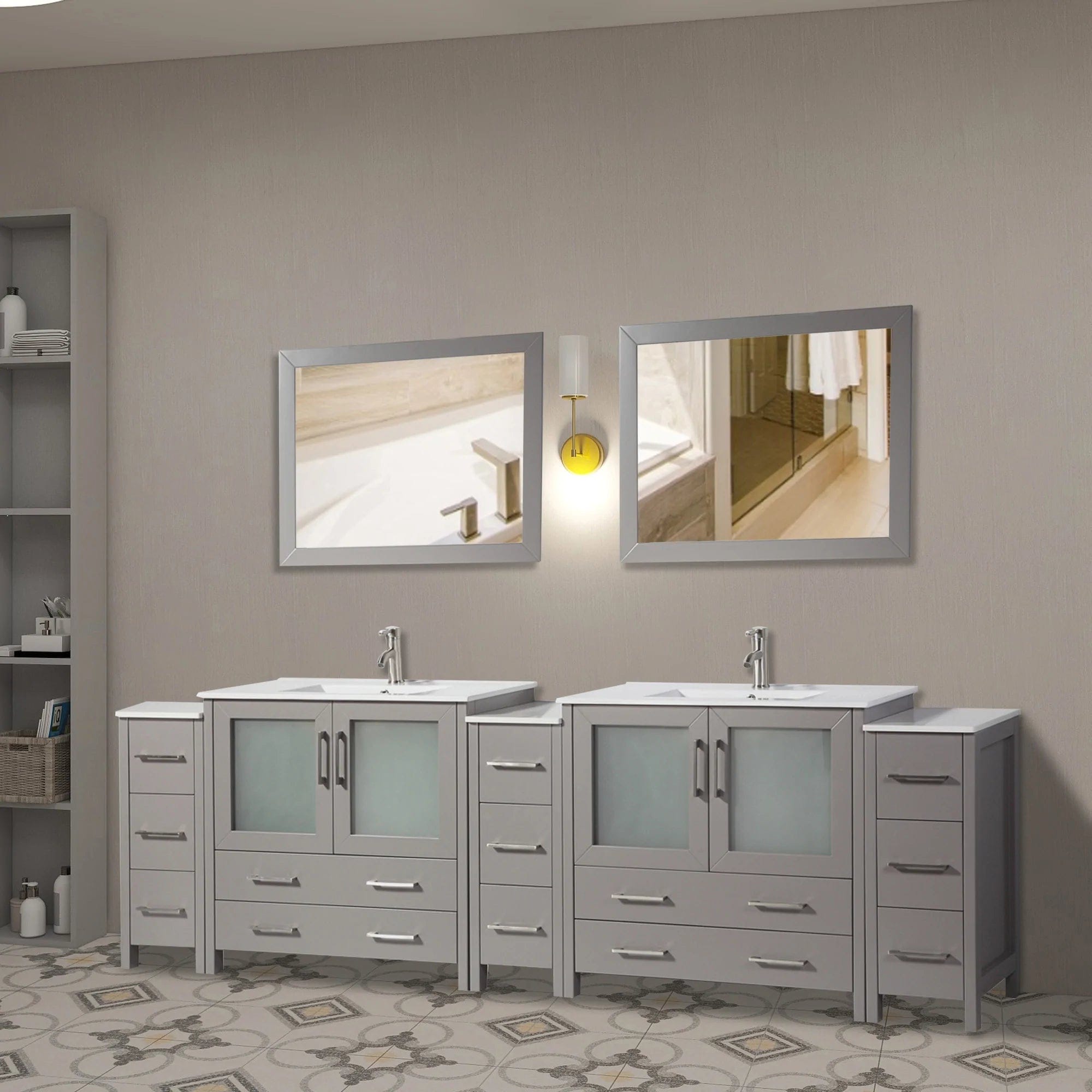 108 in. Double Sink Modern Bathroom Vanity Compact Set in Gray - Decohub Home