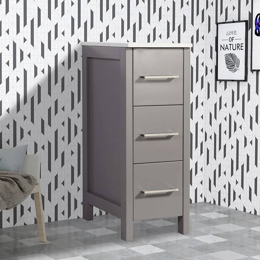 12 in. Bathroom Cabinet 3 Drawer Side Storage Organizer in Gray - Decohub Home