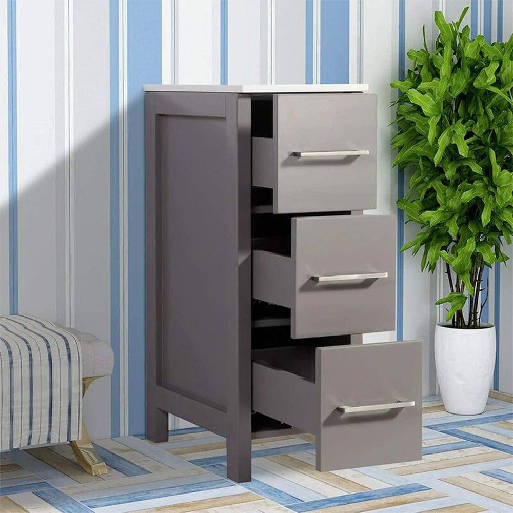 12 in Bathroom Cabinet 3 Drawer Side Storage Organizer in Gray - Decohub Home