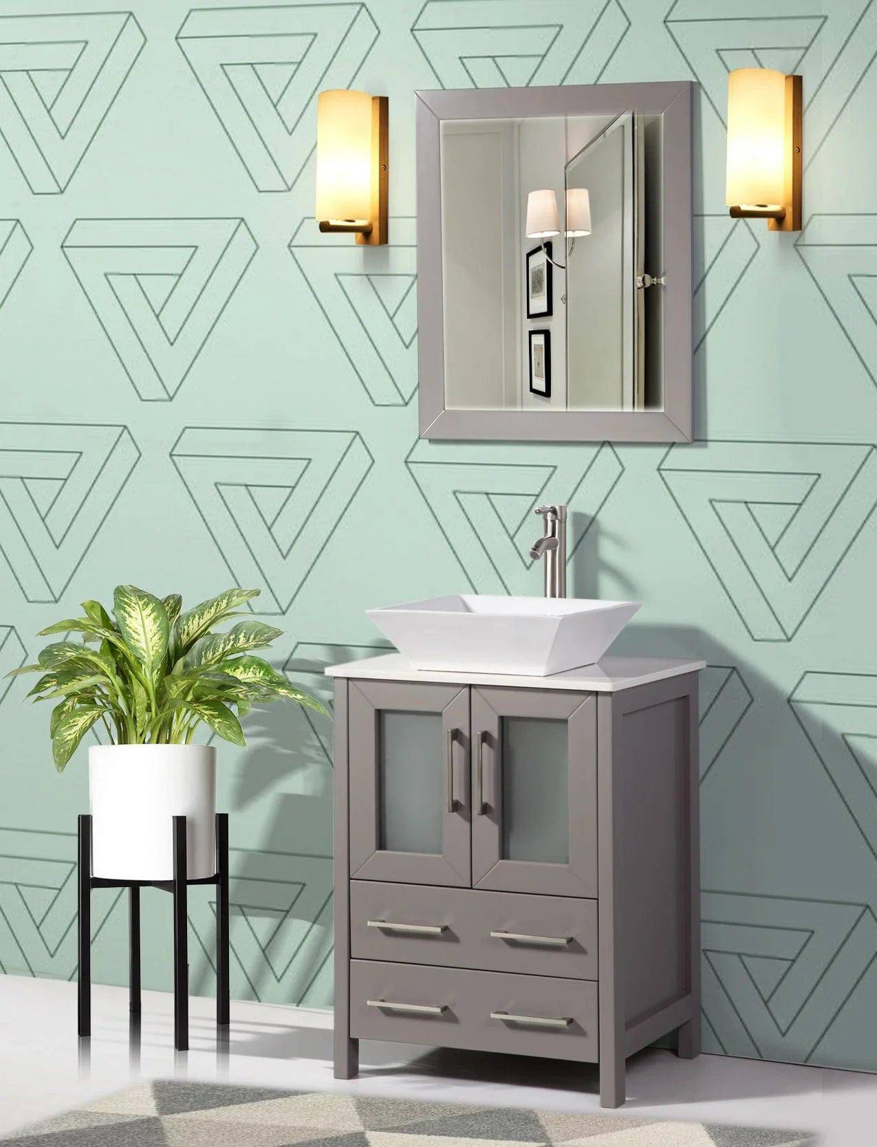 24 in. Single Sink Bathroom Vanity Combo Set in Gray - Decohub Home