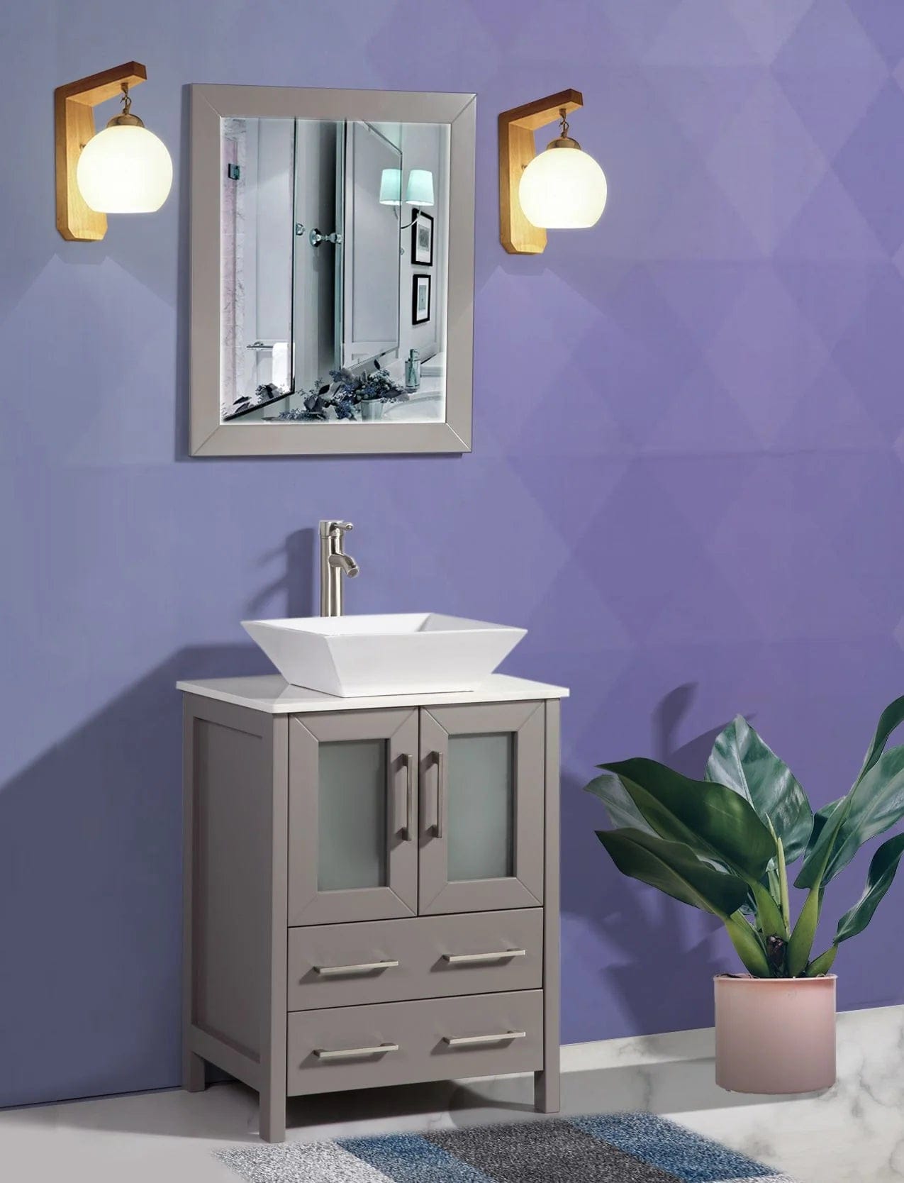 24 in. Single Sink Bathroom Vanity Combo Set in Gray - Decohub Home