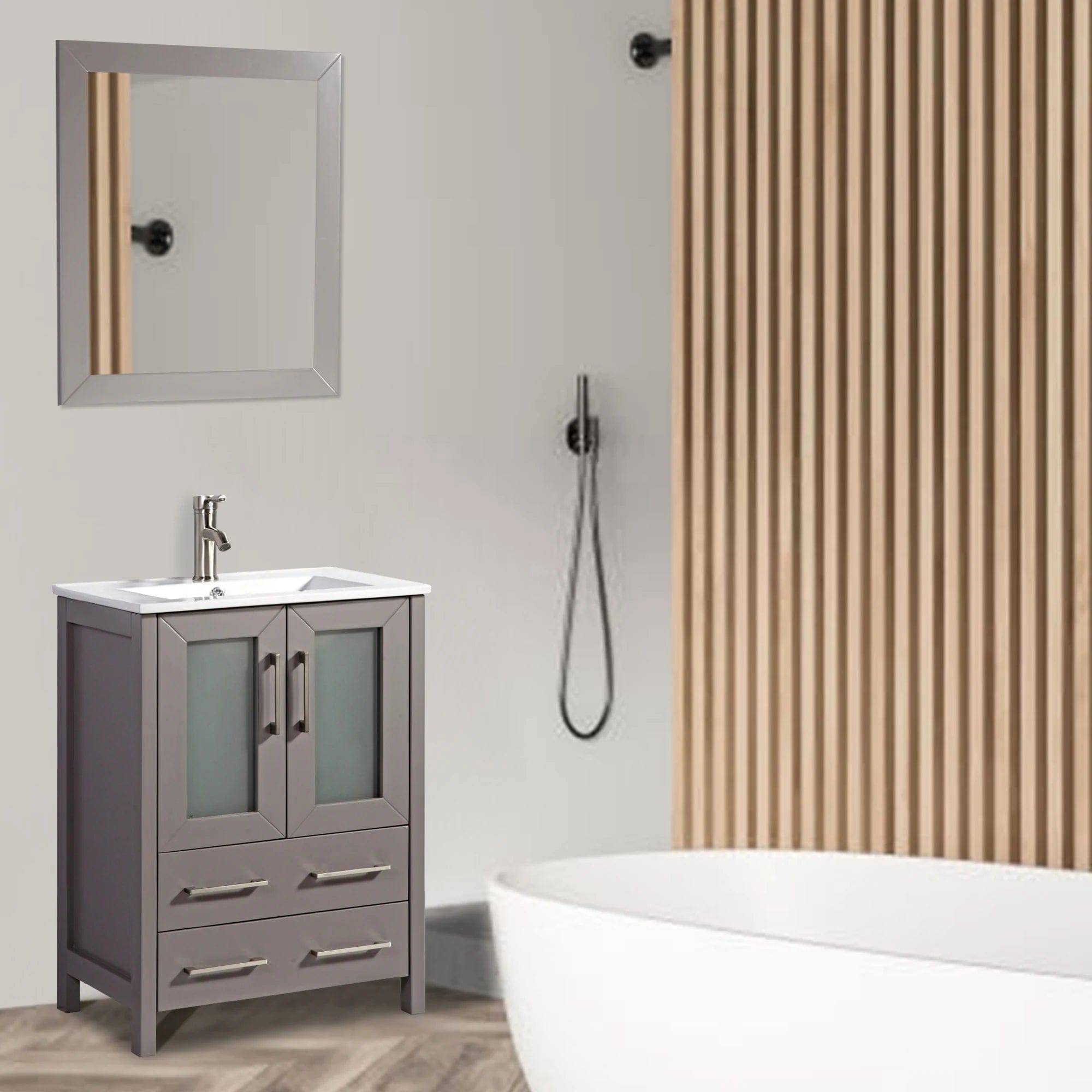 24 in. Single Sink Bathroom Vanity Compact Set in Gray - Decohub Home