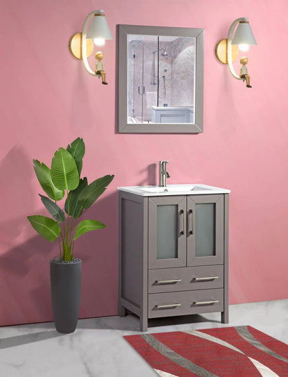 24 in. Single Sink Bathroom Vanity Compact Set in Gray - Decohub Home