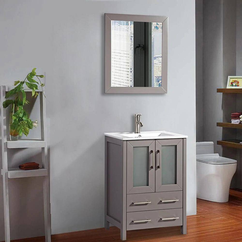 24 in. Single Sink Bathroom Vanity Compact Set in Gray