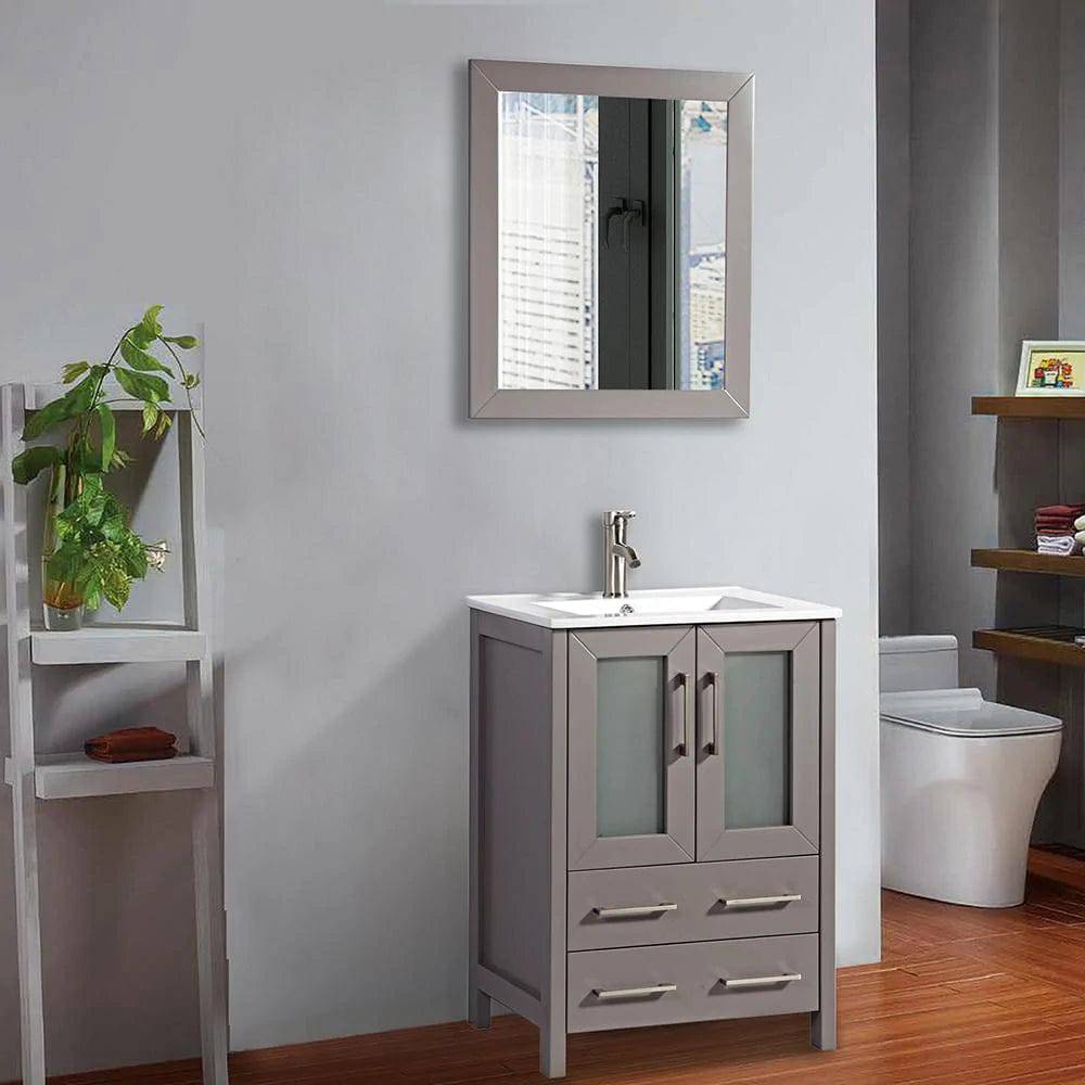 24 in. Single Sink Bathroom Vanity Compact Set in Gray - Decohub Home