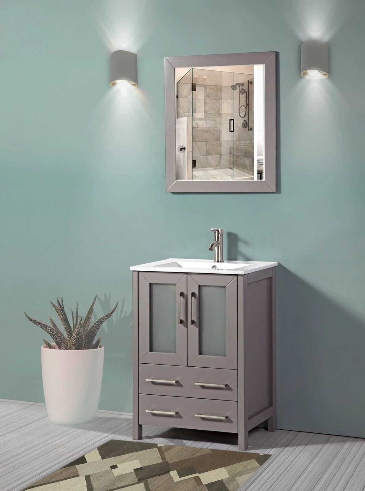 24 in. Single Sink Bathroom Vanity Compact Set in Gray - Decohub Home