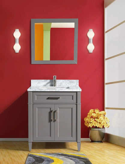 30 in. Single Sink Bathroom Vanity Set in Gray,Carrara Marble Stone Top