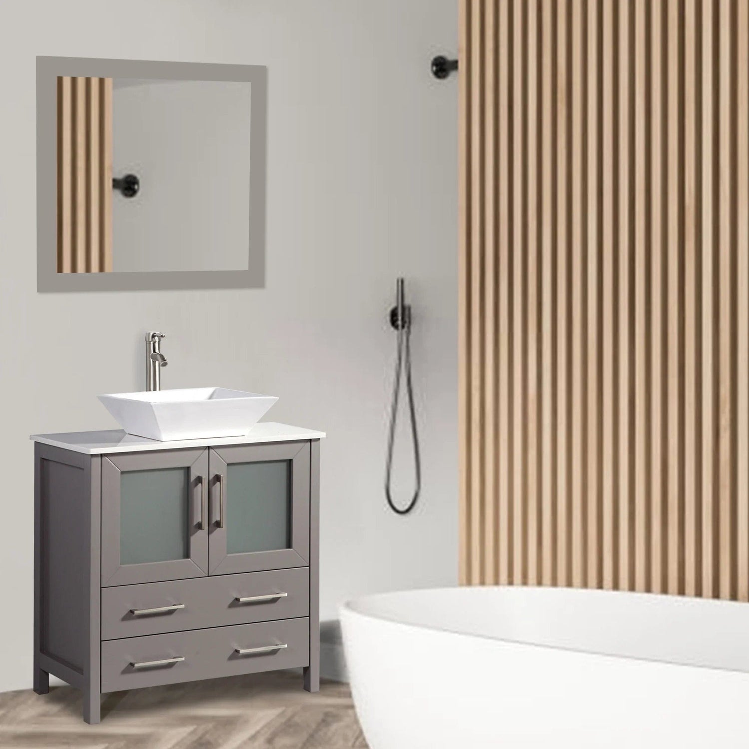 30 in. Single Sink Small Bathroom Vanity Set in Gray - Decohub Home
