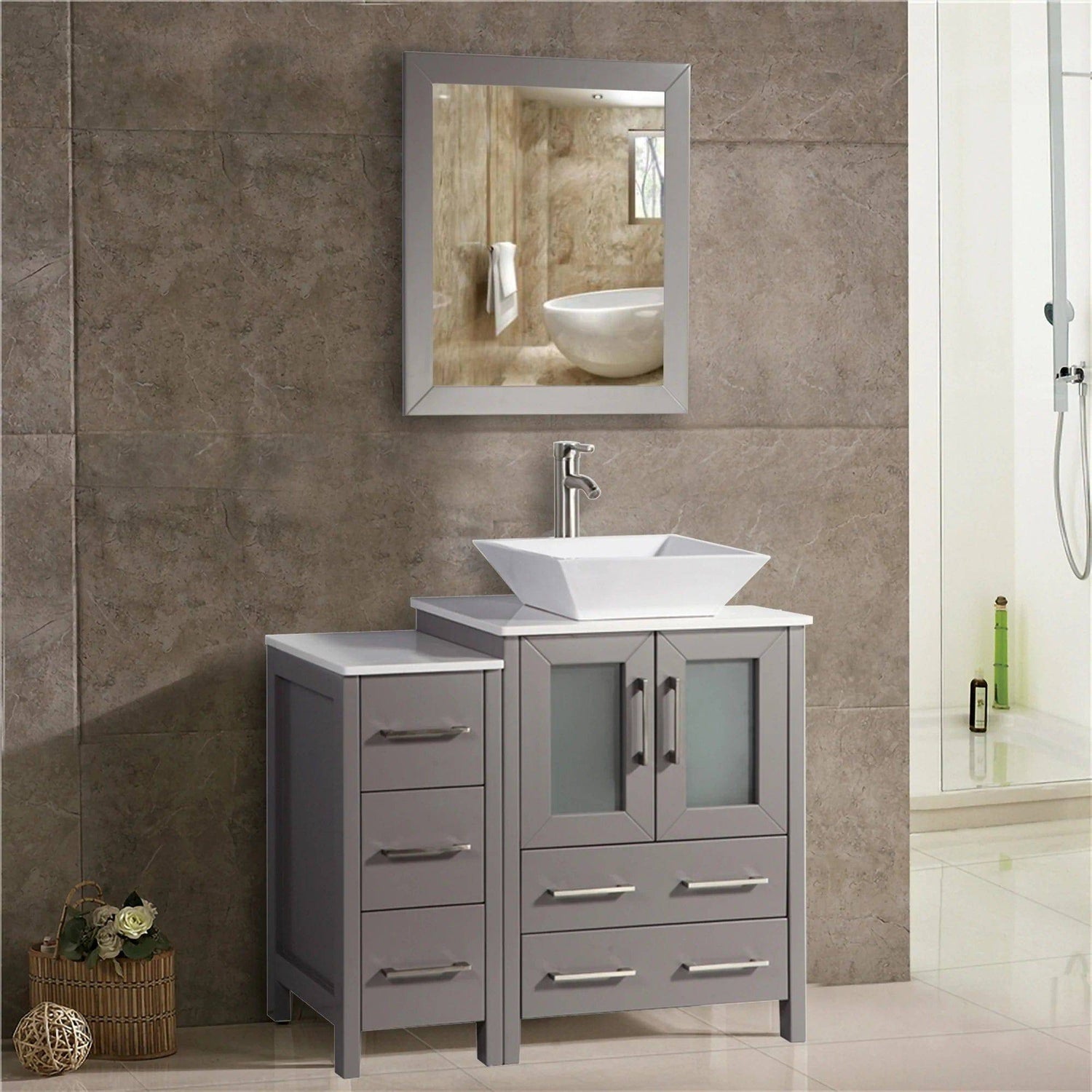 36 in. Single Sink Bathroom Vanity Combo Set in Gray - Decohub Home