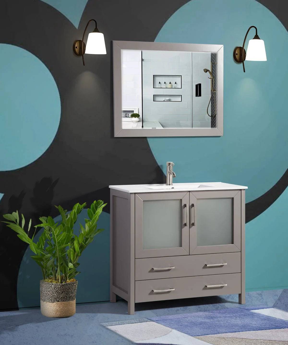 36 in. Single Sink Modern Bathroom Vanity Compact Set in Gray