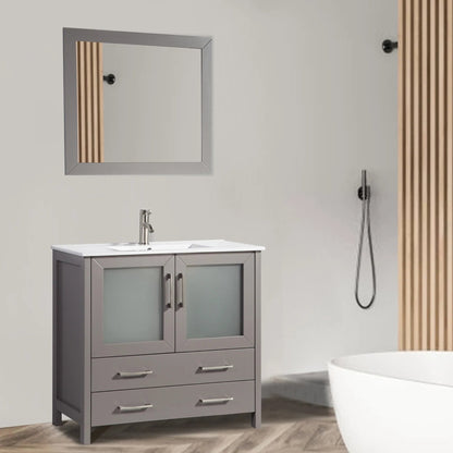 36 in. Single Sink Modern Bathroom Vanity Compact Set in Gray - Decohub Home