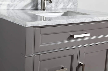 36 in. Single Sink Bathroom Vanity Set in Gray,Carrara Marble Stone Top - Decohub Home