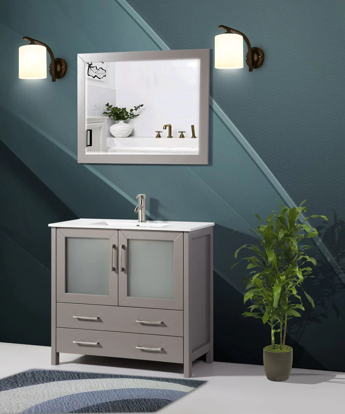 36 in. Single Sink Modern Bathroom Vanity Compact Set in Gray - Decohub Home