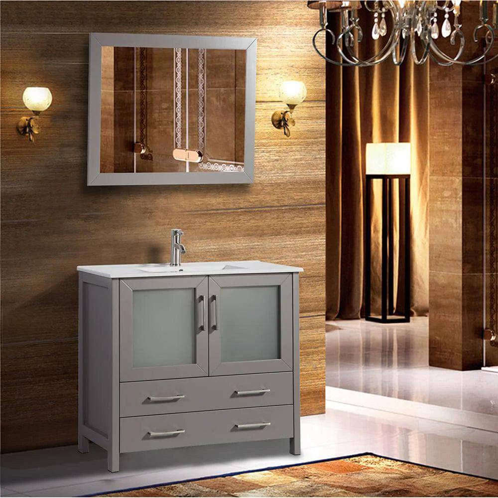36 in. Single Sink Modern Bathroom Vanity Compact Set in Gray - Decohub Home