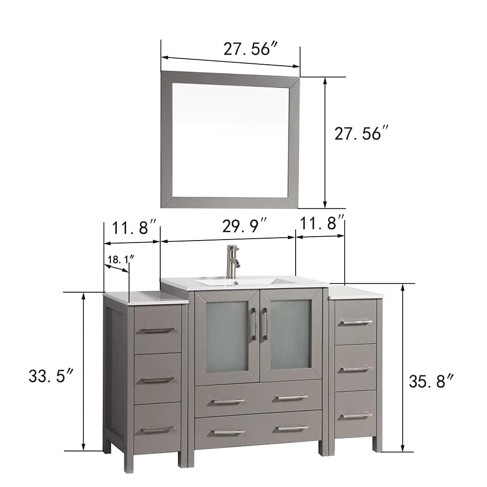 54 in. Single Sink Bathroom Vanity Combo Set in Gray - Decohub Home