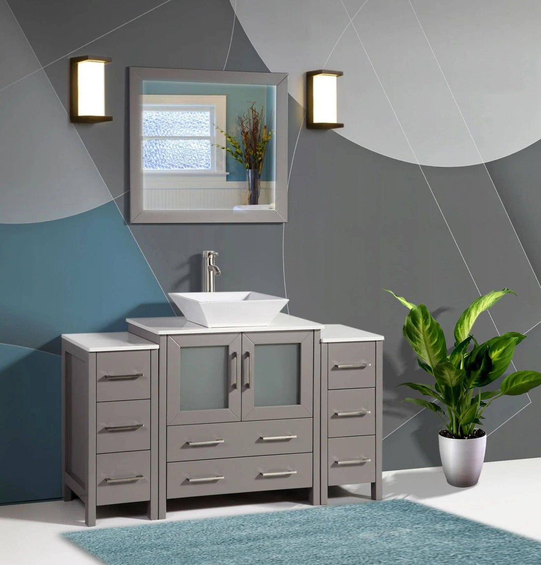 54 in. Single Sink Bathroom Vanity Combo Set in Gray - Decohub Home
