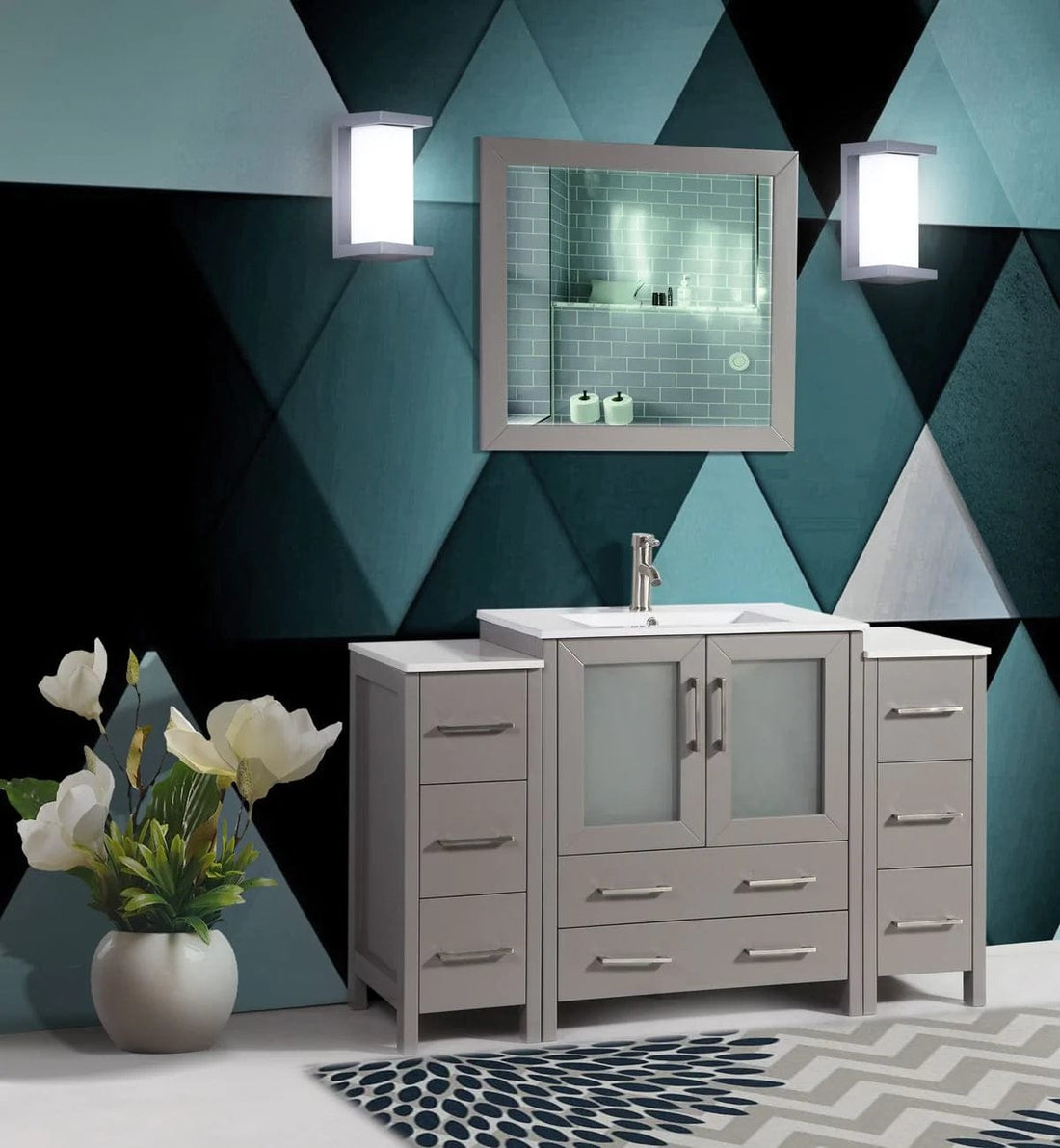 54 in. Single Sink Bathroom Vanity Combo Set in Gray - Decohub Home