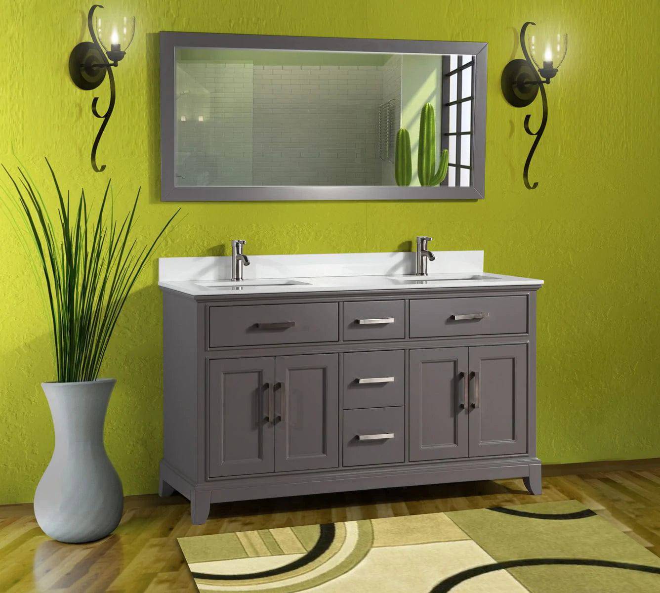 60 in. Double Sink Bathroom Vanity Set in Gray - Decohub Home