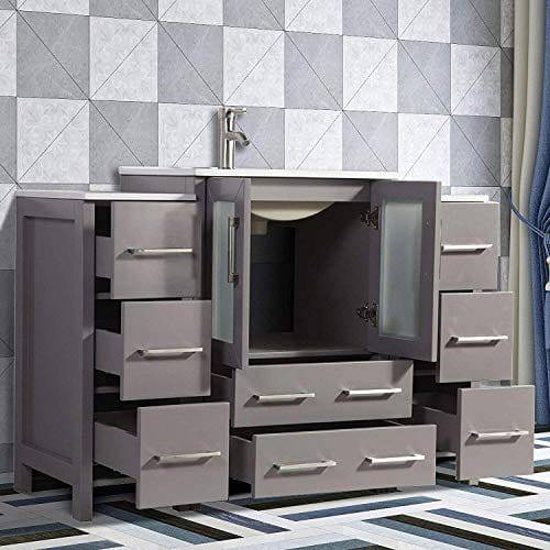 60 in. Double Sink Modern Bathroom Vanity Combo Set in Gray - Decohub Home