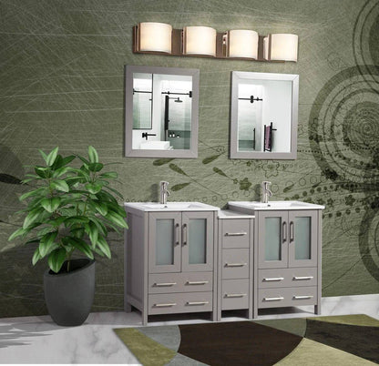 60 in. Double Sink Modern Bathroom Vanity Combo Set in Gray - Decohub Home