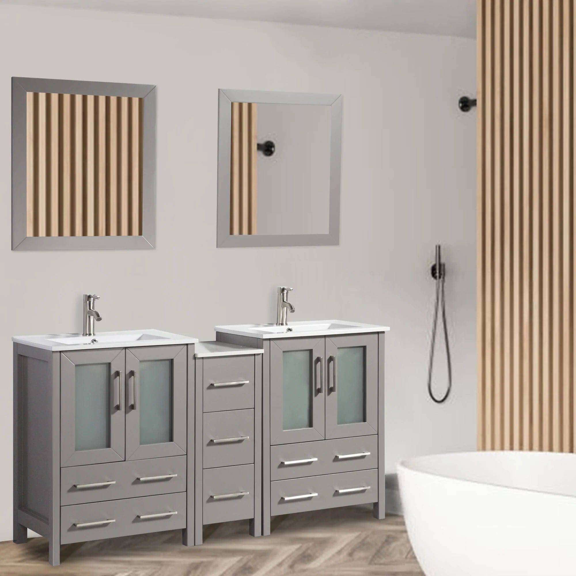 60 in. Double Sink Modern Bathroom Vanity Combo Set in Gray - Decohub Home