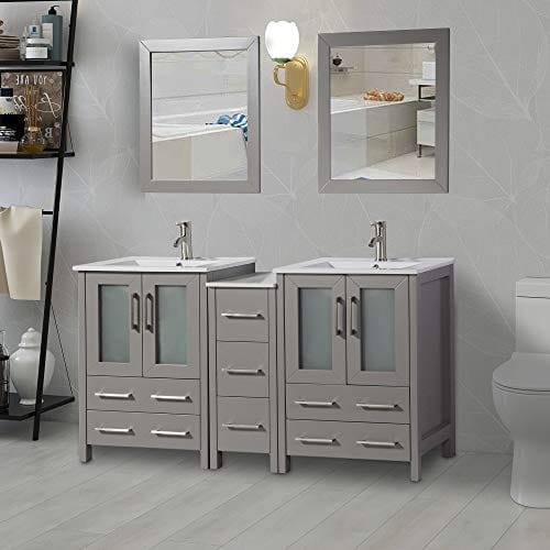 60 in. Double Sink Modern Bathroom Vanity Combo Set in Gray - Decohub Home